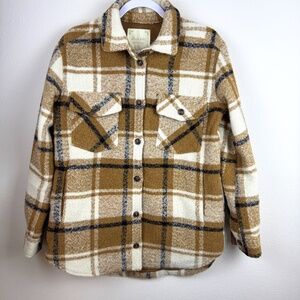 ALTAR'D STATE Brown & Cream Plaid Thick Full Button Hipster Jacket / Size XS